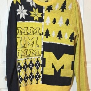 MICHIGAN WOLVERINES Maize & Blue Ugly Christmas Sweater Sz Small. EUC AM